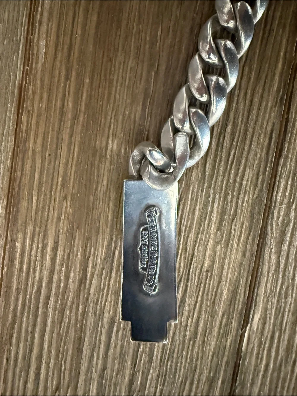 Chrome Hearts Silver Curb Chain Bracelet with Cross Plate